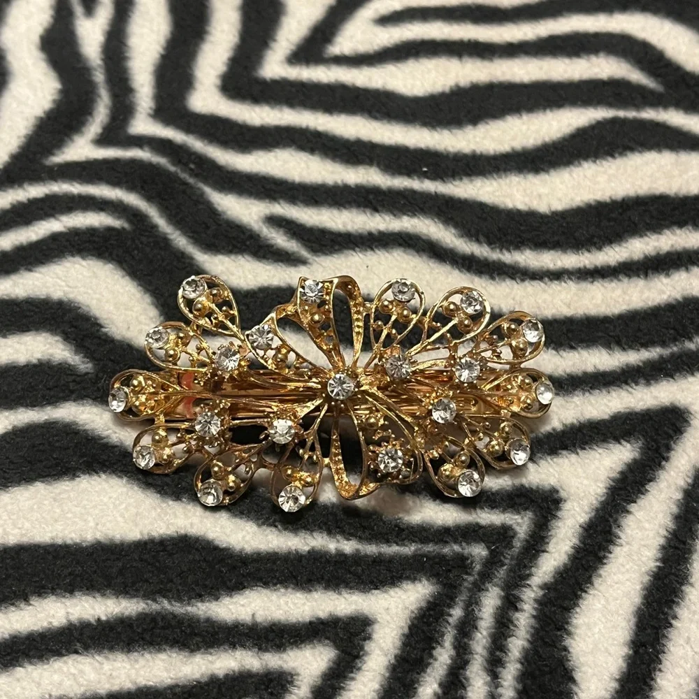 Gold Floral Rhinestone Hair Clip